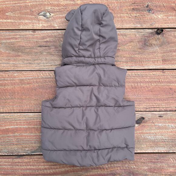 H&M Baby Puffer Vest 6M Brown Bear Hood Unisex Winter Zip Jacket Warm Outerwear - Picture 3 of 11